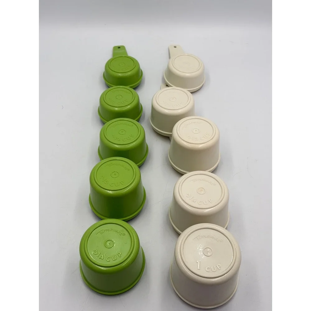 Tupperware Measuring Cups Lot Vintage Green Cream Nesting Plastic Retro Kitchen